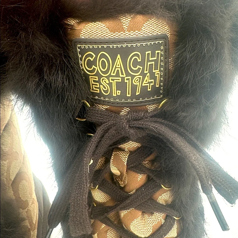 Coach Jennie Signature Fur Trim Lace Up Boots Monogram Khaki Q522 Womens 7.5 B - Picture 10 of 14